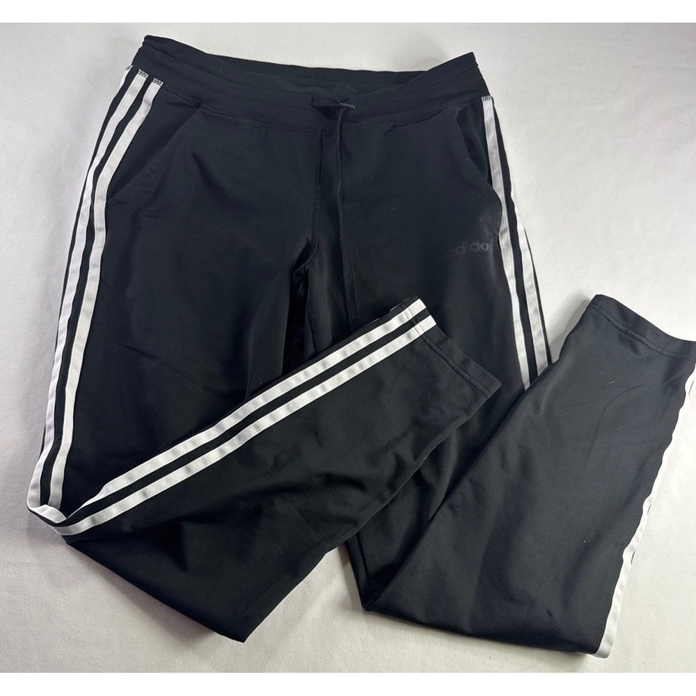 Adidas 3-Stripe Track Pants Womens Small Black White Activewear Tapered Leg